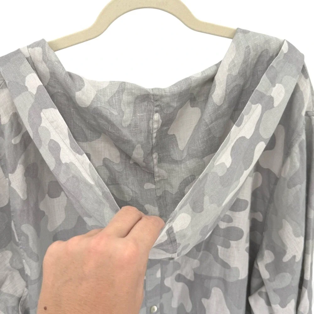 C&C California Linen Camo Hoodie Tunic Top Gray 3X New